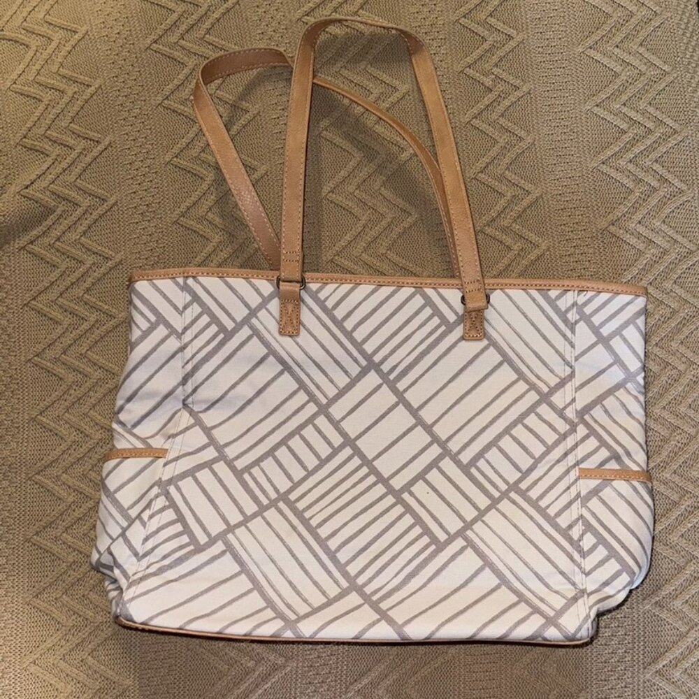 Thirty-One Tan and White Tote Bag